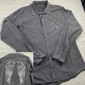BKE Shirt Vintage Y2K Fleur-de-lis Wings Shirt Mens XL Cyber Grunge Goth BLK